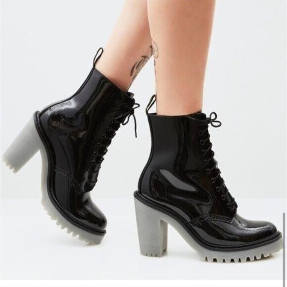 Dr. Martens Shoes - Dr. Martens Women's Kendra 10-Eye Heel Platform Boots Black Patent